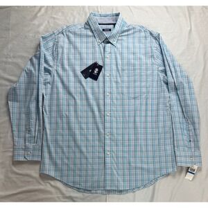 IZOD Mens XL Performance Comfort Plaid Button Down Shirt Blue Atomizer NWT